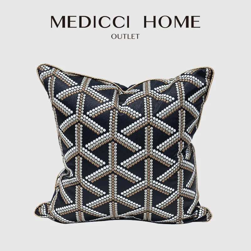 

Medicci Home Black Polka Decorative Cushion Cover Gold Silver Dots Embroidery Luxury Mexican Tribal Pillow Case Modern Home Deco
