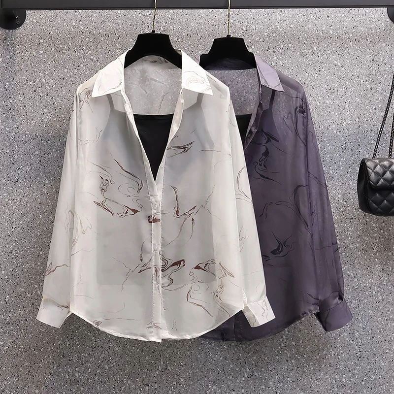 Chiffon Women's Shirts Plus Size Summer Women Clothing 2023 New Long Sleeve Loose Womens Tops Sunscreen Shirts Basic Thin Blouse