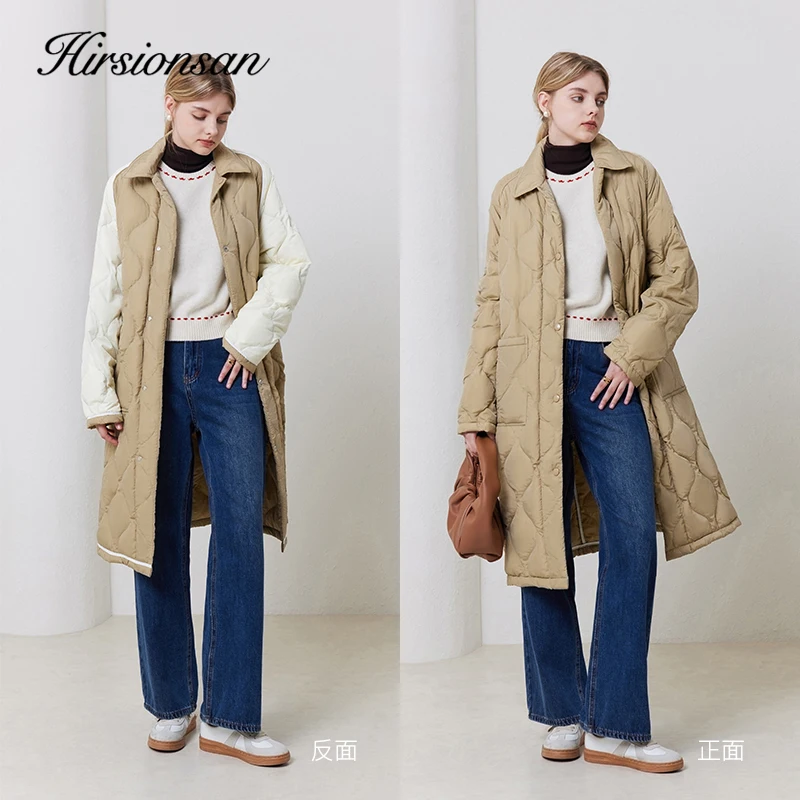 

Hirsionsan Warm Winter 90% White Duck Down Jacket Women Vintage Streetwear Loose Long Overcoats Fashion Casual Parkas 2023