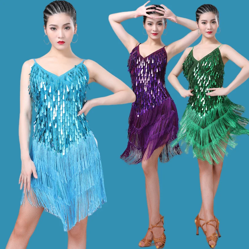 

Sling sequin skirt fringed skirt Latin dance skirt stage costumes