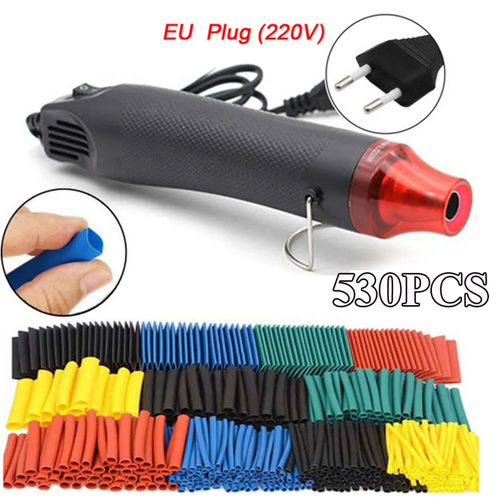 

530PCS Heat Shrink Tube 2:1 Shrinkable Wire Shrinking Wrap Tubing Wire Connect Cover Protection with 300W Hot Air Gun