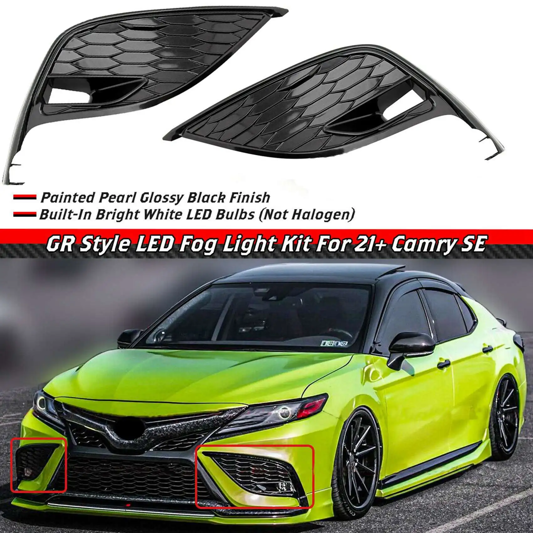 

2Pcs Car Front Bumper Fog Light Grille Cover Fog Light Cover Trim for Toyota Camry SE/SE HYBRID/XSE/XSE HYBRID 2021-2022