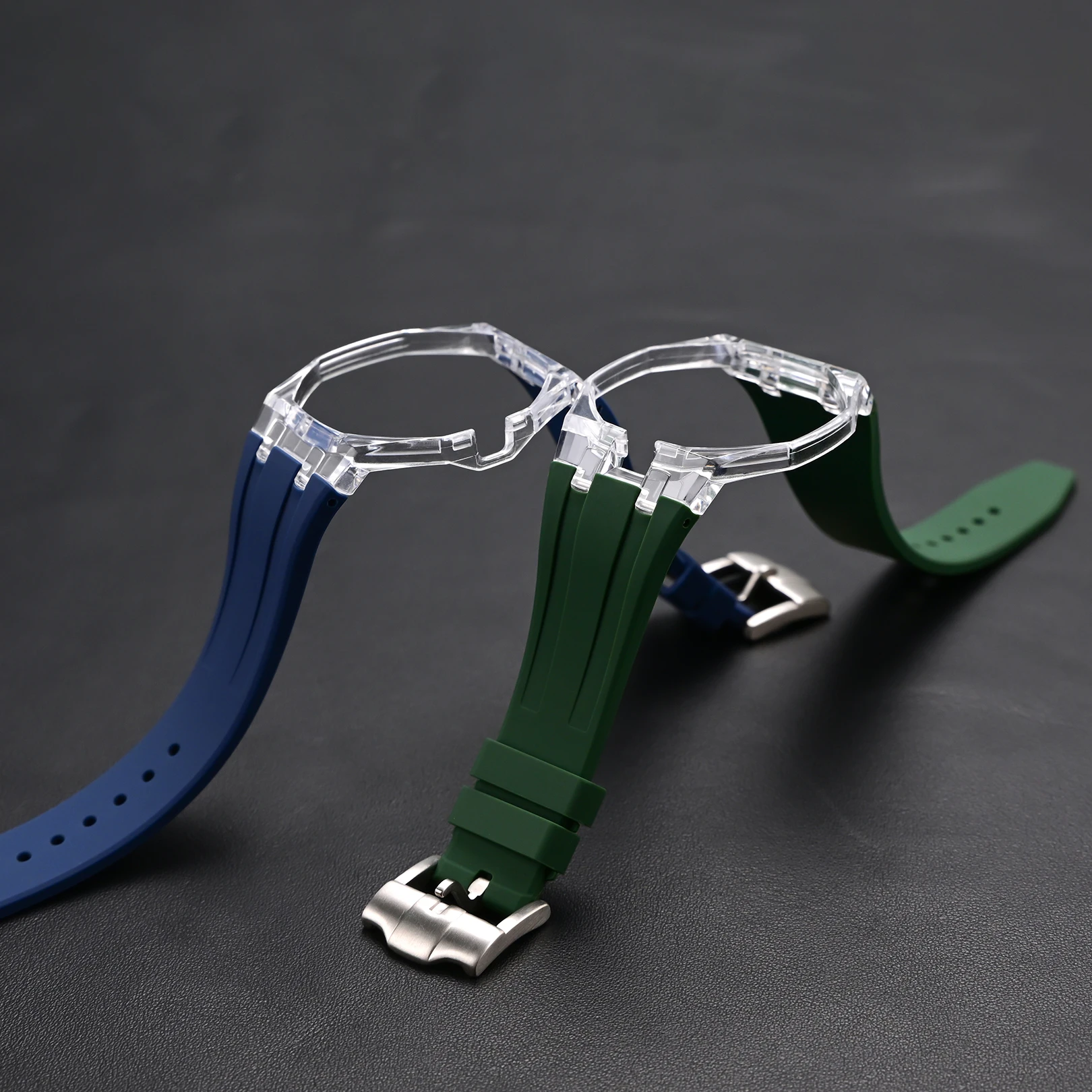 Фото Прозрачный чехол + силиконовый ремешок для часов Swatch x AP Royal POP, комплект для модификации карманных часов, превращающий их в наручные часы. №3