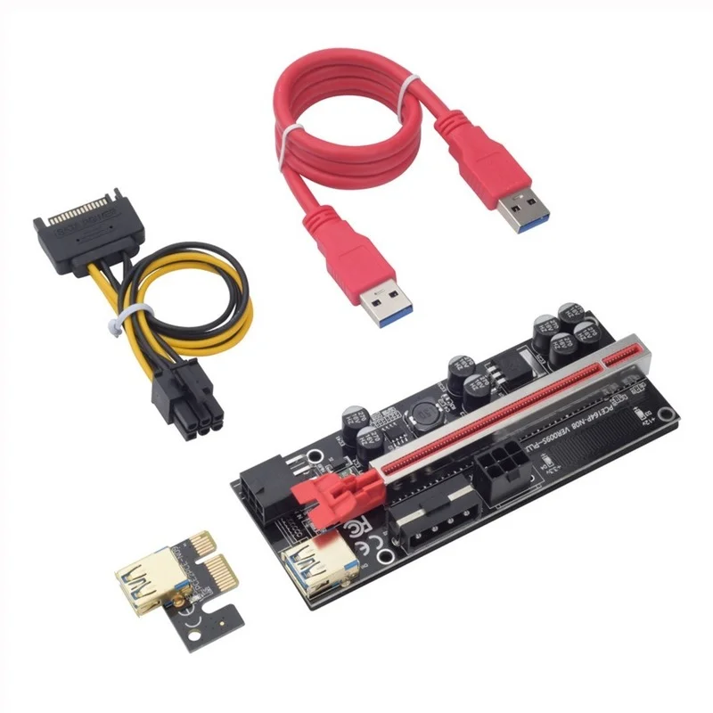 

NEW VER009S Plus PCI-E Riser Card 009S Plus PCIE X1 to X16 4Pin 6Pin Power 60CM USB 3.0 Cable for Graphics Card GPU Miner Mining