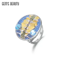 gems beauty landscape reflection real 925 sterling silver ring fine jewelry oriental element design rings for women topaz opal