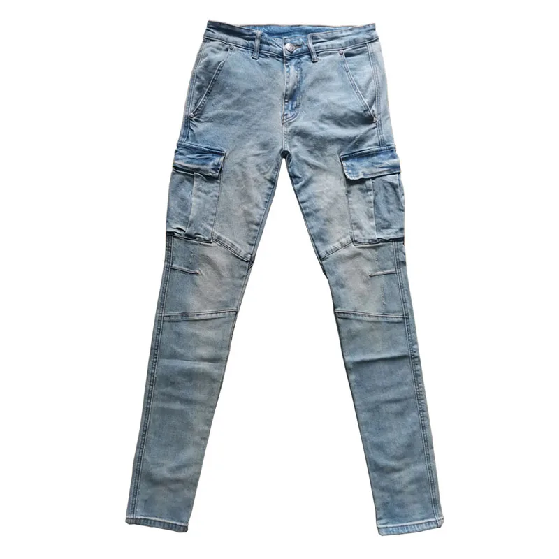 High Quality New Men's Multi Pocket Stretch Cargo Skinny Jeans