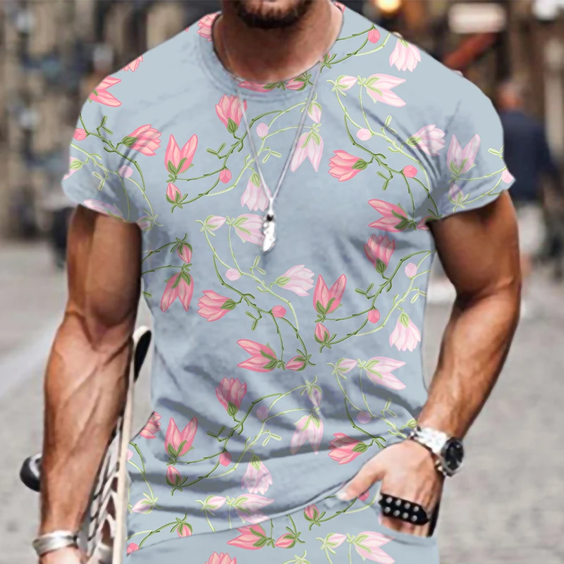 

Men's T-shirts Tees Orchid Pattern O-Neck Breathable Cool Oversized Short Sleeve Hip Hop Loose Male Tops Fashion 3D Print Style