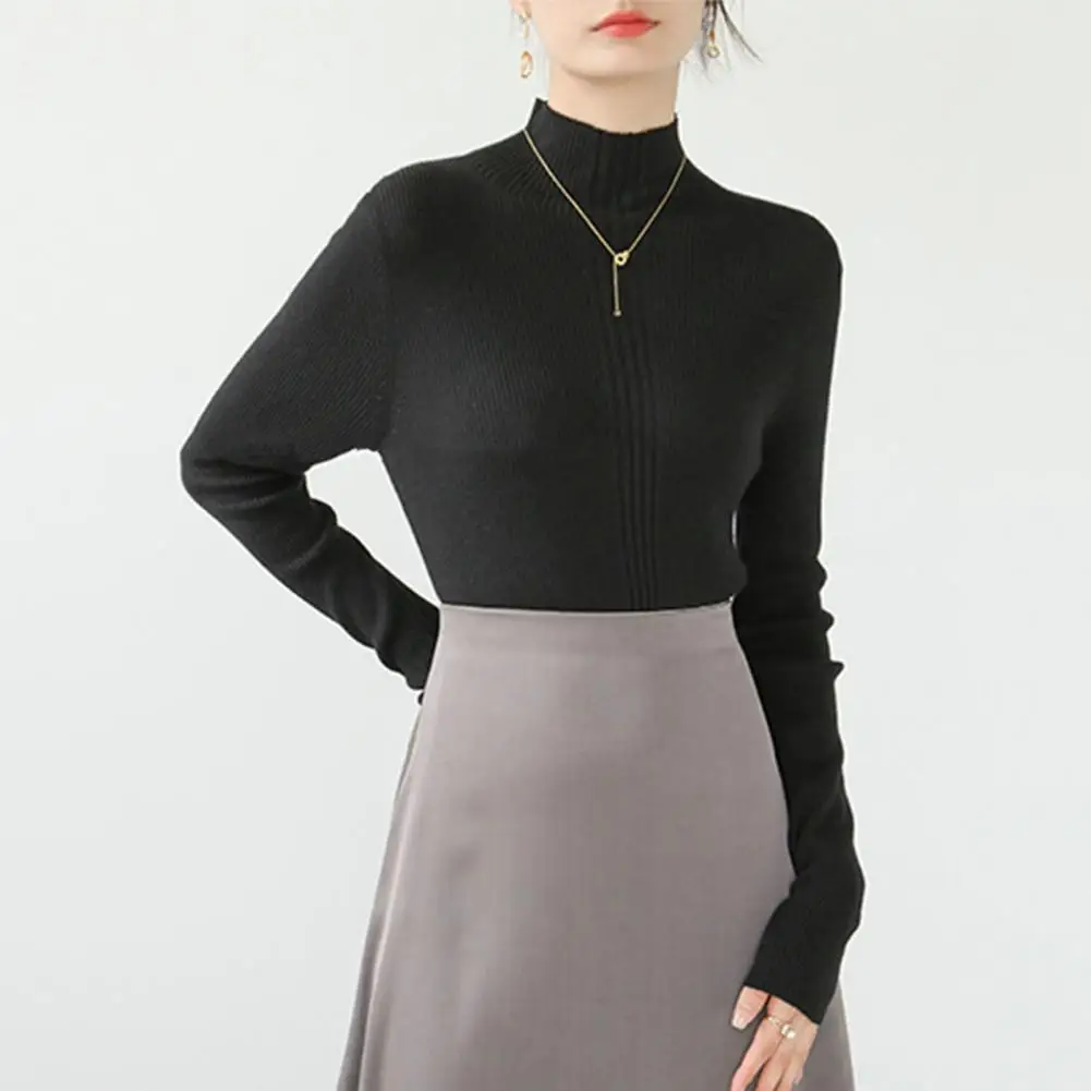 

Эластичный свитер, стильный женский вязаный свитер с полувысоким воротником, Облегающий мягкий текстурный Повседневный теплый свитер для осени и зимы