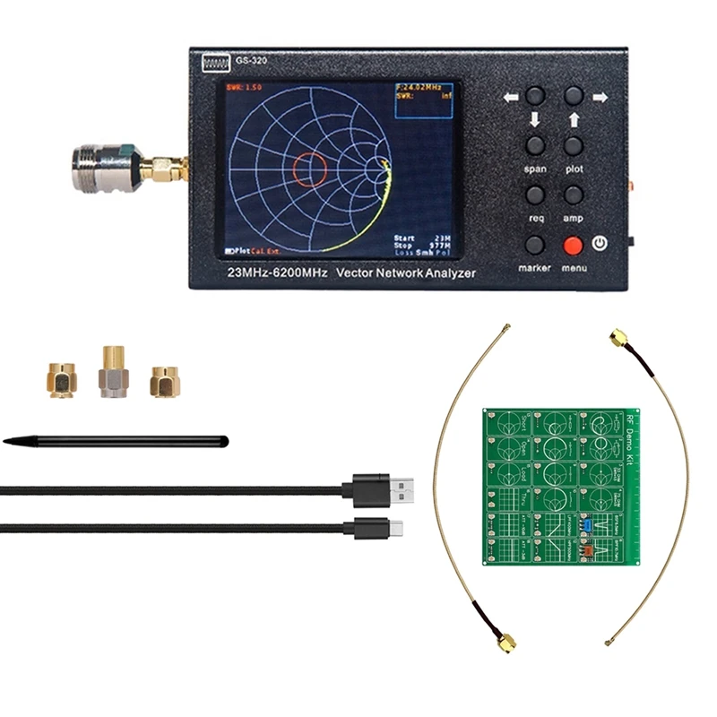 

GS-320 6Ghz Nanovna Vector Network Analyzer+RF DEMO Kit 23Mhz-6200Mhz Black 4000Mah Metal VNA Antenna Analyzer 3.2 Inch LCD