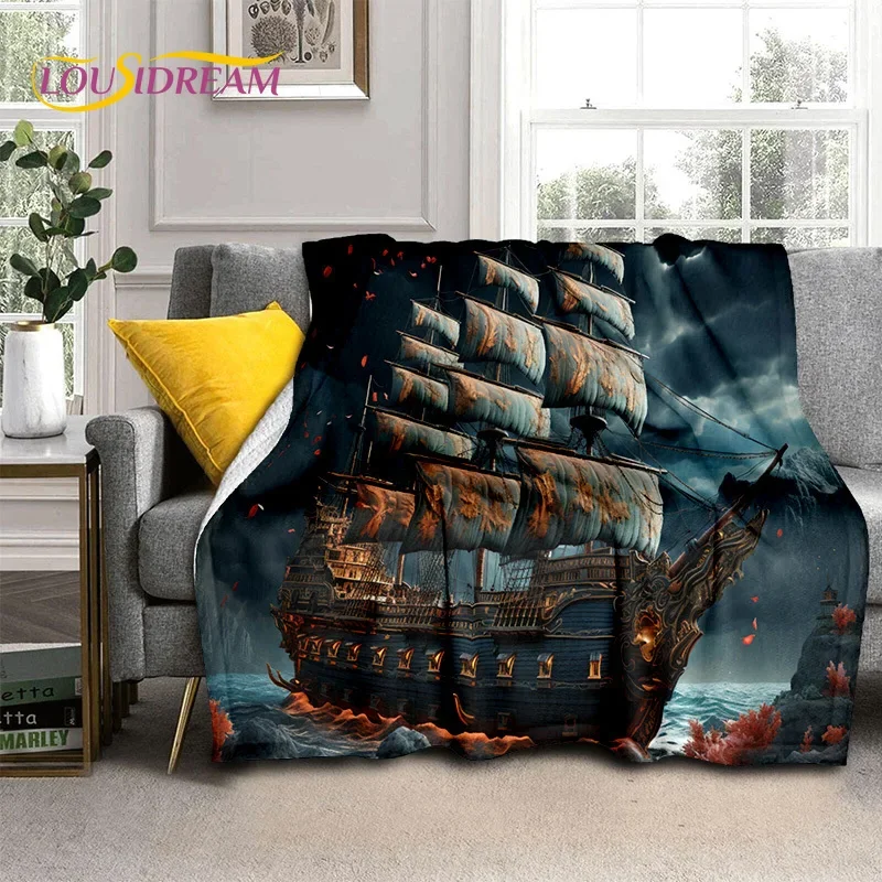 Лодка с древним пиратским кораблем мягкое фланелевое одеяло Sailboa для кровати