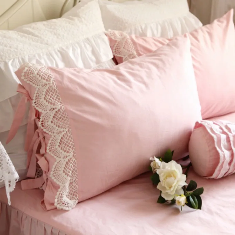 Розовая кружевная Подушка с оборками в стиле принцессы постельное белье чистый