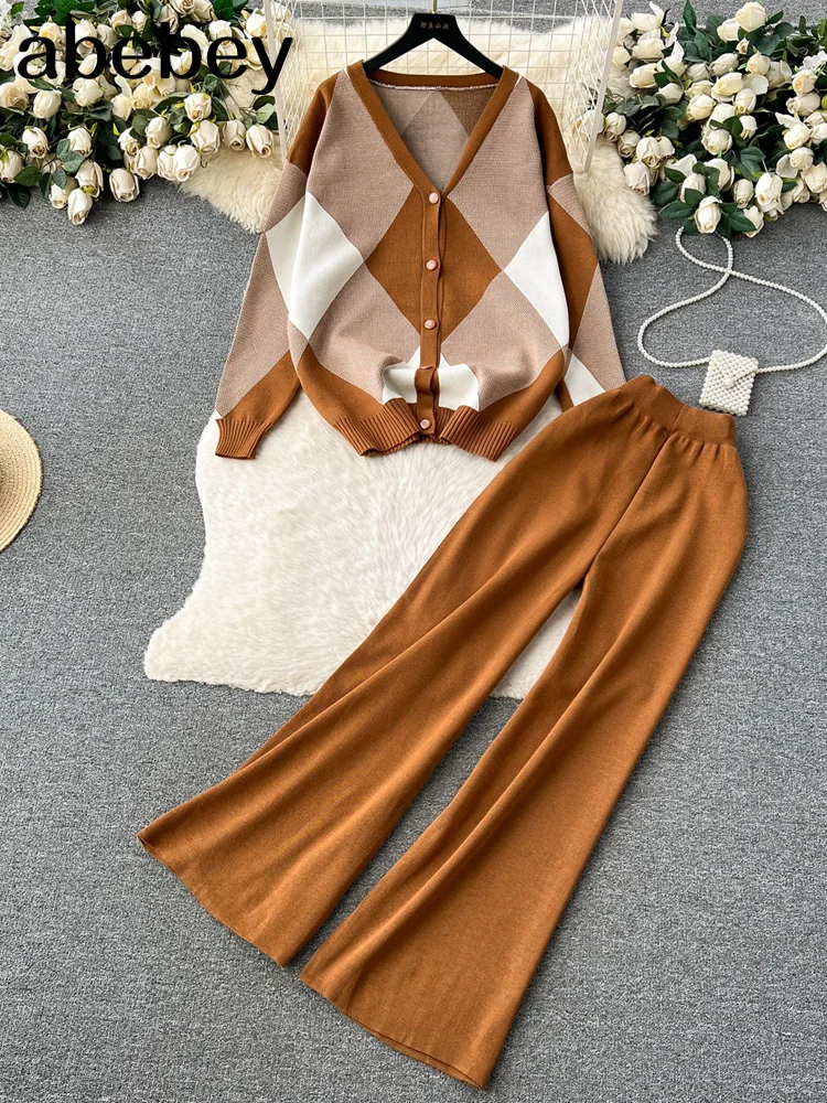 

Luxury 2023 Women's Tracksuits Knitted Harem Pants Suits Vintage Open Cardigan Sweaters 2 Pieces Clothing Sets Outfit