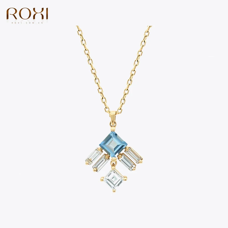 

ROXI Summer Shiny Blue Crystal Pendant Neckalce For Women 925 Sterling Silver Clavicle Chain Elegant Choker Party Fine Jewelry