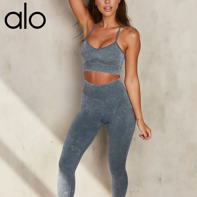 

Alo Yoga Women's Two-Piece Seamless High-Waist Sports Suit Stretch Sexy Gym Xlothes Sexy Navel Yoga Bra Breathable Leggings