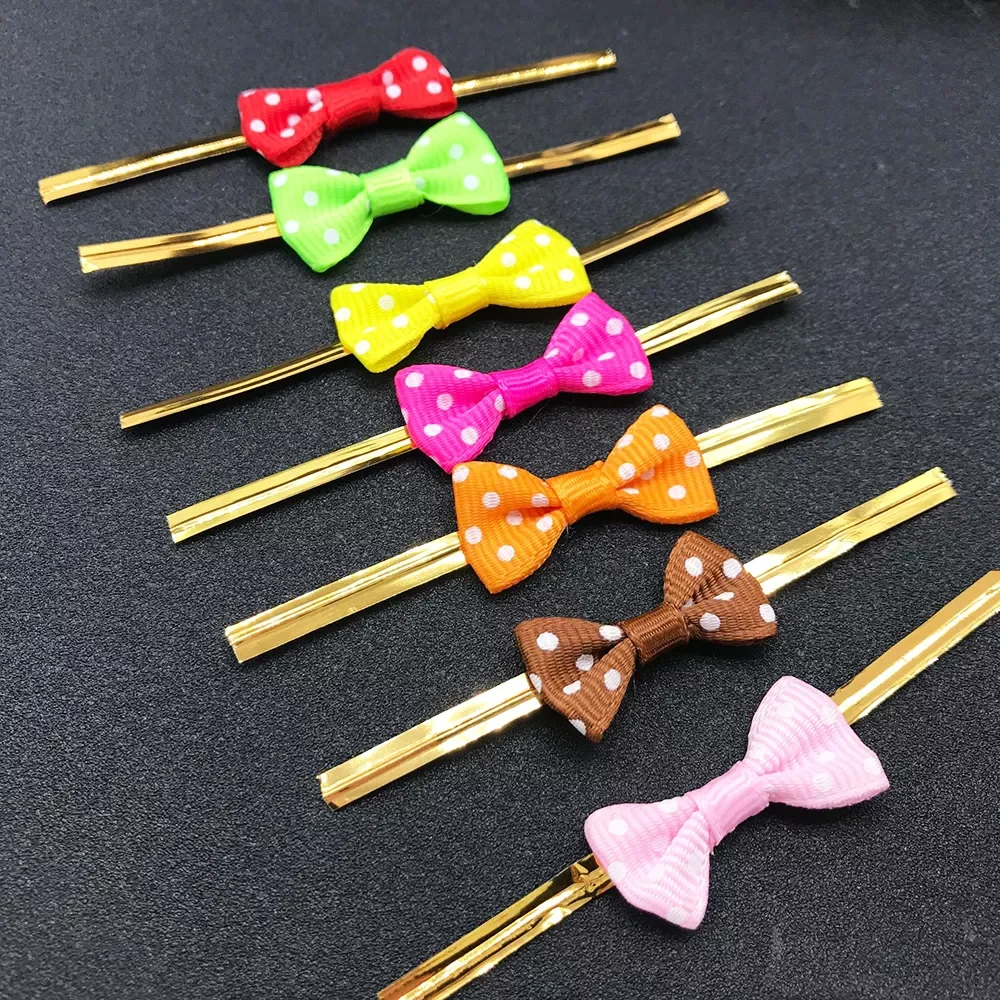 

New Bow Tie Packaging Gold Thread Bow Knot Binding Candy Biscuit Packaging Bag Fastening Seal Tie Gift Box Decoration Supplies