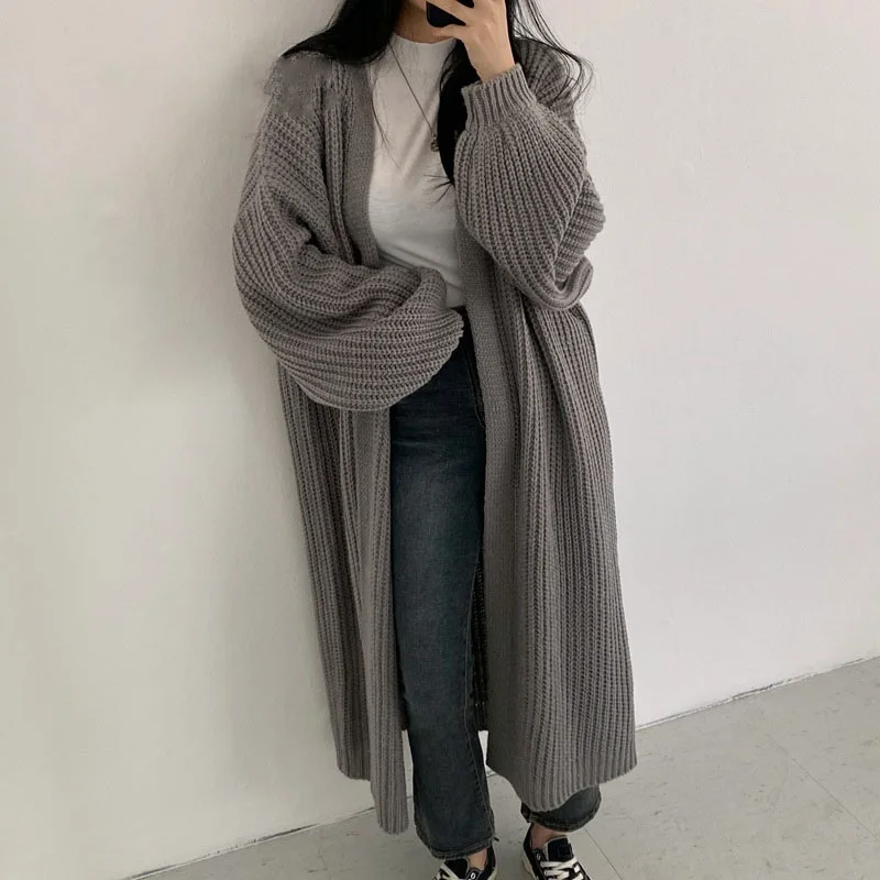 

Casual Long Knitted Cardigan Women Tops Mujer Vintage Loose Sweater Coat Solid Oversized Jumper Korean Fashion Clothes
