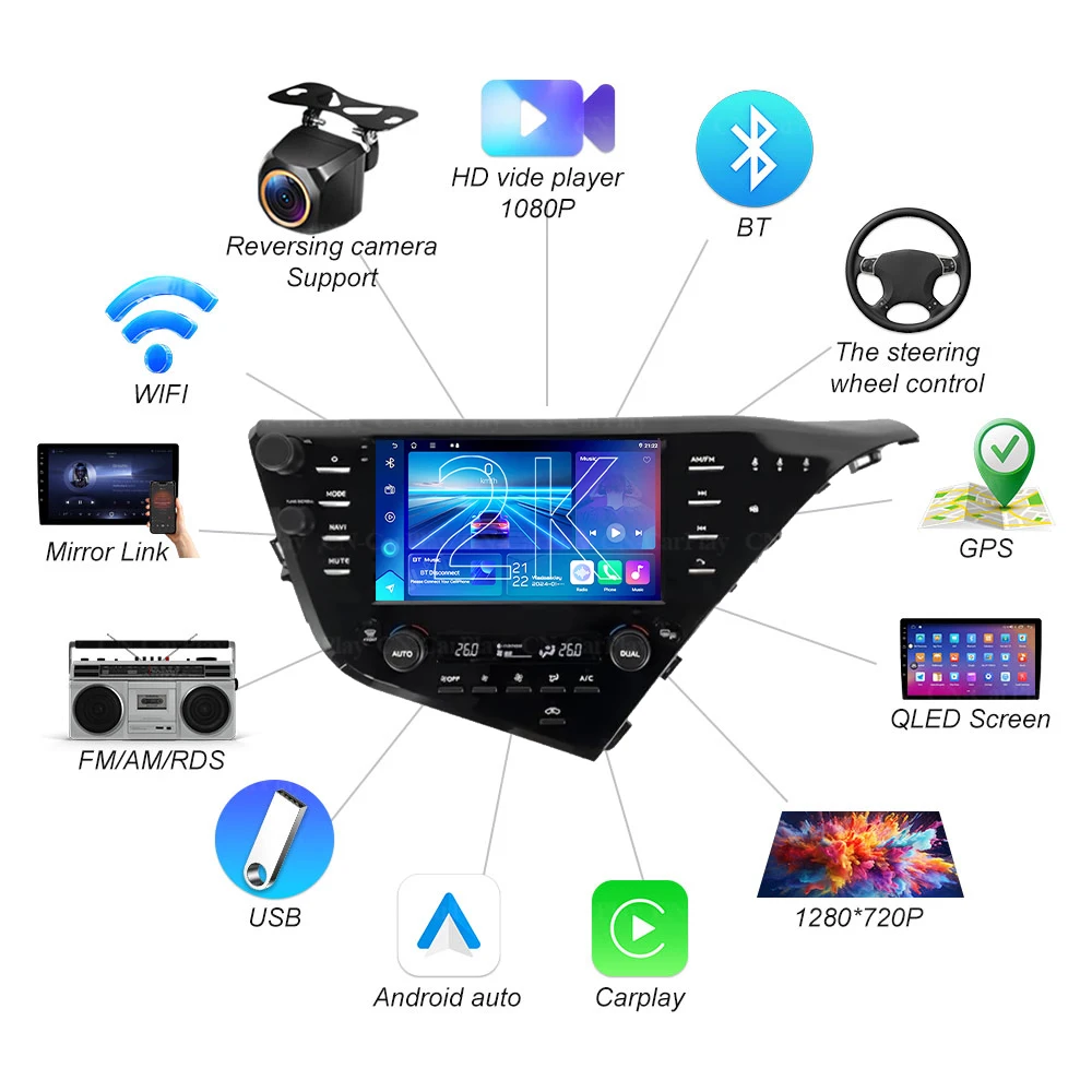 Фото Для Toyota Camry 8 XV 70 2017-2021: Мультимедийная стереосистема Android 16 с GPS-навигацией, высокопроизводительным процессором, сенсорным экраном и DVD №3