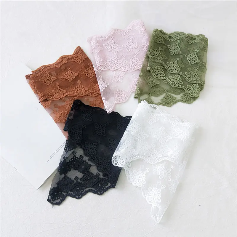 Lace Floral Print Women Silk Scarf Embroidered Triangle Transparent Wrap Shawl Head Long Hair Scarves Bandana Small |