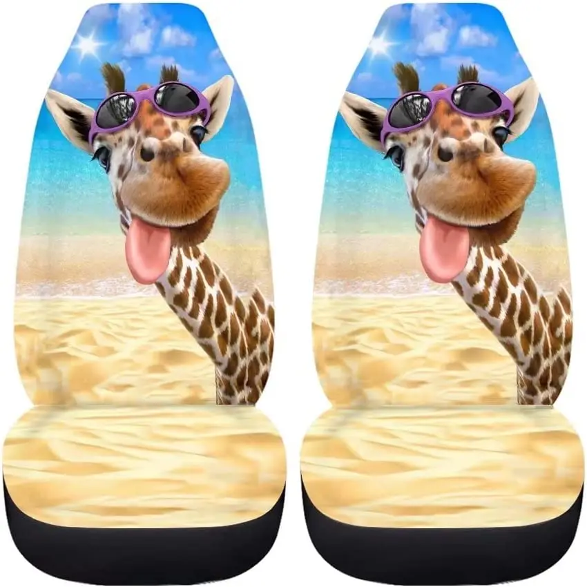 

Universal Car Seat Covers Set with Funny Beach Giraffe Printed Animal Seat Protector Durable Vehicle Bucket Seats Cushion Pads