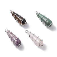 25pcslot teardrop natural mixed gemstone pendants with silver copper wire findings 37x12x12 5mm hole 23mm