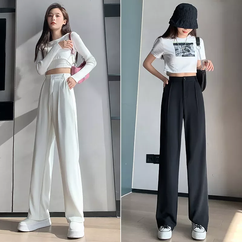 

Брюки женские с завышенной талией, повседневные свободные штаны с широкими штанинами, костюмы до пола, черные брюки, осень-лето