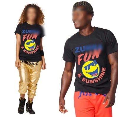 Фото Футболка Zumba для фитнеса и танцев, из чистого хлопка, с коротким рукавом, мужская и женская модная брендовая командная одежда карамельных цв... №3