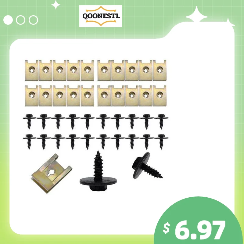 

40pcs Metal Nut Cross Head Self Tapping Fastener Portable Guard Plate Car Bumper Screw Chassis U Shape Clip Washers Fixing