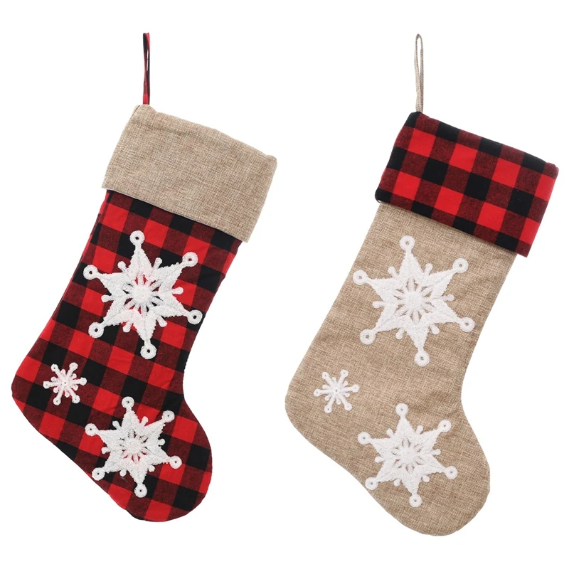 

22 Inch Three-Dimensional Embroidered Snowflake Christmas Socks For New Year Party Decorations And Gifts