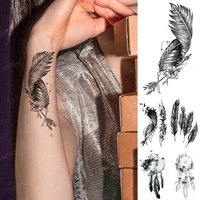 waterproof temporary tattoo sticker transferable feather wings dream net flash tatto black body art wrist fake tatoo men women