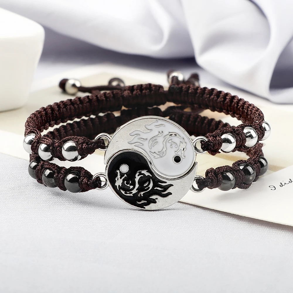 

Couple Bracelet Dragon Yin Yang Tai Chi Gossip Adjustable Braided Chain Bracelets&Bangles Matching Lover Friendship Jewelry Gift