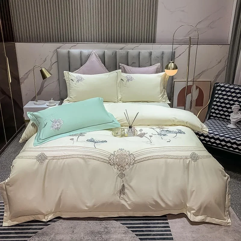 

4Pcs Luxury 100%Cotton Embroidery Bedding Sets Queen King size Shabby Chic Comforter Cover set Bed Sheet Pillowcases Ultra Soft
