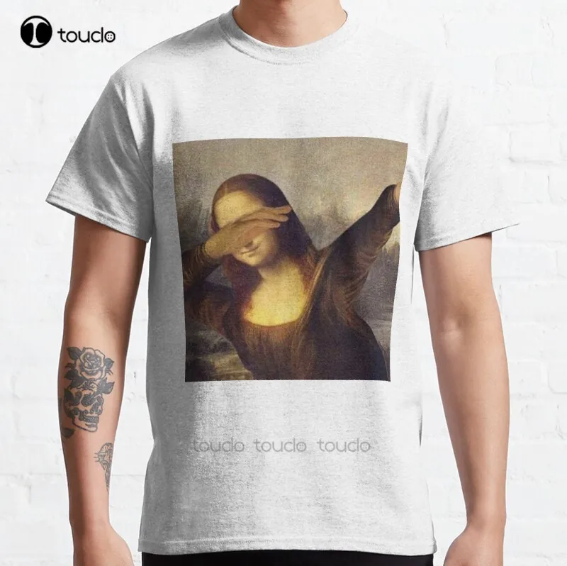 

Новая классическая футболка Dab Meme с Моной Лизой, Хлопковая мужская футболка, индивидуальная футболка для подростков, унисекс, цифровая печать, искусственный подарок