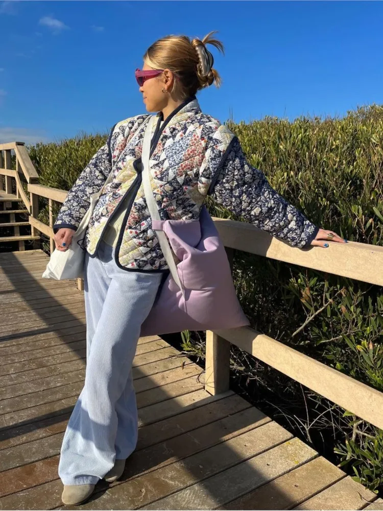

Patchwork Print Cotton Coat Women Casual Loose Long Sleeve Cardigan Fake 2 Piece Set Autumn Ladies Thick Warm Jacket Parkas
