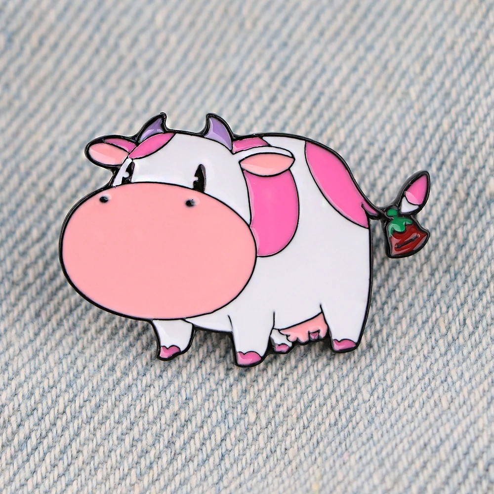

Strawberry Cow Cute Enamel Pin Brooch for Clothes Badges Accessories Jewelry New Year Gift Backpack Badge Brooches Lapel Pins