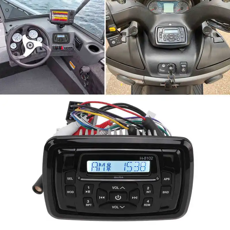 

Marine Boat Bluetooth Stereo Radio Audio Receiver IP66 Waterproof Universal AM FM Radio Receiving Unit for Yacht UTV ATV