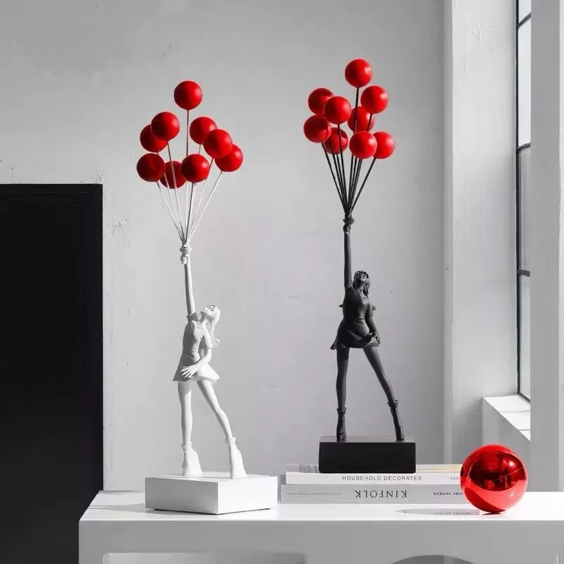 

Decor Luxurious Balloon Girl Statues Banksy Flying Balloons Girl Art Sculpture Resin Craft Room Decoration Christmas Gift