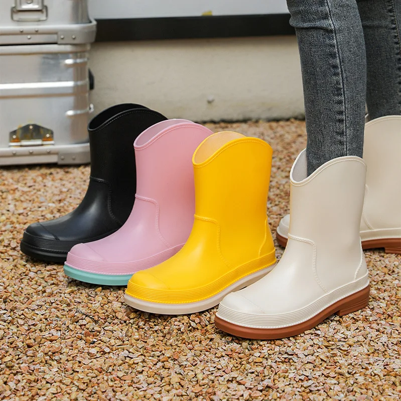 Women Mid-calf PVC Rain Boots Colorful Anti-slip Rain Shoes For Woman Wellies Boots AL14