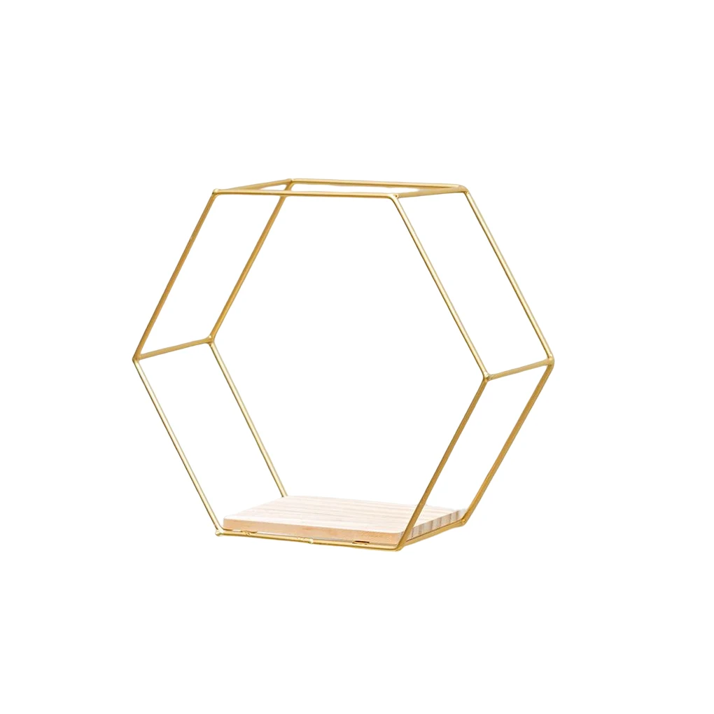 

Commodity Shelf Nordic Storage Rack Hexagonal Iron Stand Pot Wall Hanging Home Metal Decorative Racks Room Golden