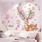 Настенная Наклейка сделай сам с изображением розовых цветов, растений, оленя, животных, наклейки на стену для гостиной, детской, кухни, украшение для дома