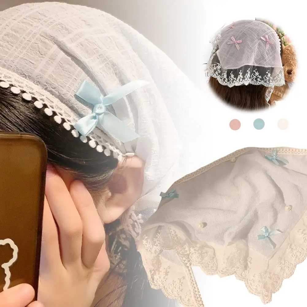 Жемчужный кружевной треугольный шарф головной платок для женщин во Французском