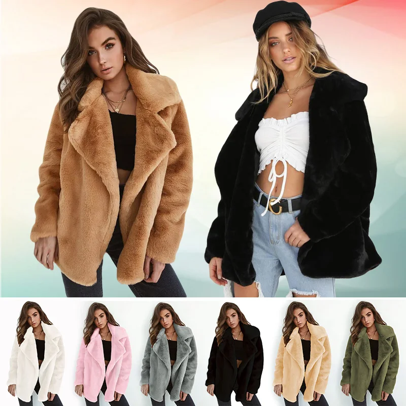 Big Sale! Women Coat Autumn Winter Fashion Lapel Neck White/Pink/Brown Faux Fur Coat Thick Warm Outerwear Fake Fur Jackets Tops