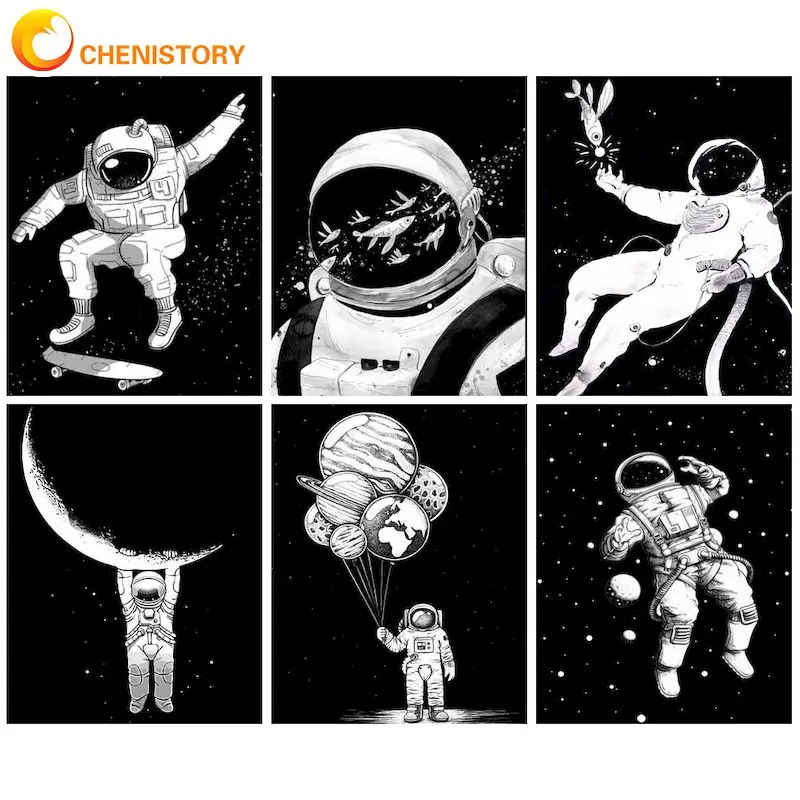 

CHENISTORY Oil Painting By Numbers Acrylic Paints Coloring By Numbers Astronaut Universe Number Painting Wall Decor Gift On Canv