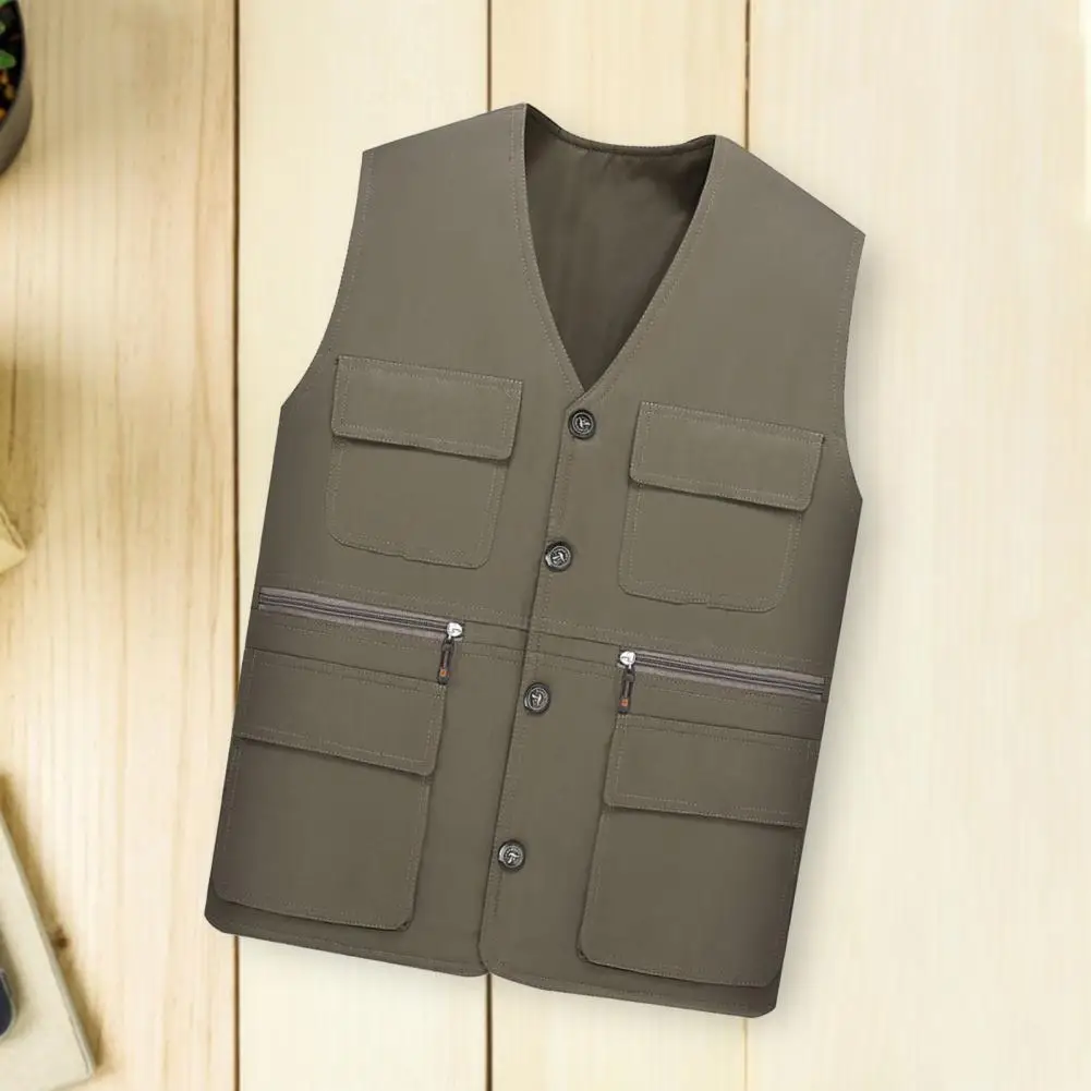 

Stylish Super Soft Relaxed Fit Inner Pockets Overall Vest Jacket Solid Color Plus Size Photograph Waistcoat for Working
