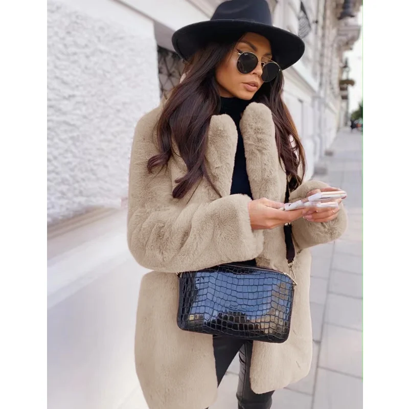 Winter Faux Fur Thick Warm Fur Coat Men's Solid Color Cardigan Turn-down Collar Large Coat Men's Long Sleeve Loose Plush Coat