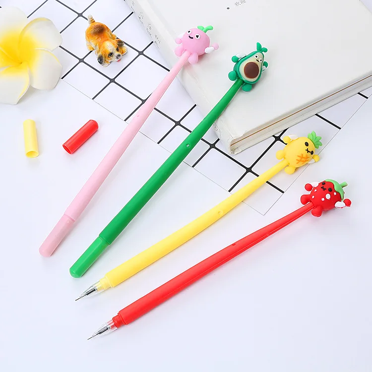 

40pcs Creative fruit soft glue neutral pen cute learning stationery student examination water pen cartoon Black Signature Pen