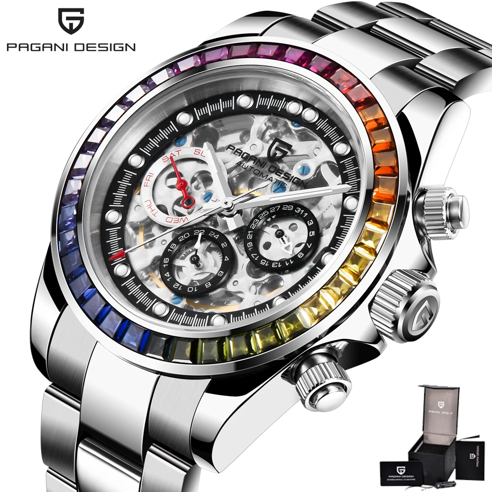 

Pagani Design Automatic Watch for Men Tourbillon Skeleton Mens Mechanical Watches Diamond 10bar Waterproof diver Reloj Hombre