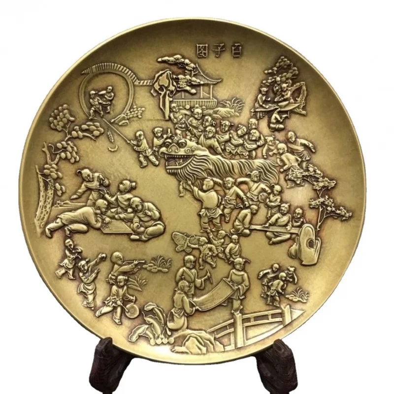 Antique Bronze Collection Pure Copper Snuff Bottles with Pictures inside Platter Plate Decoration Home