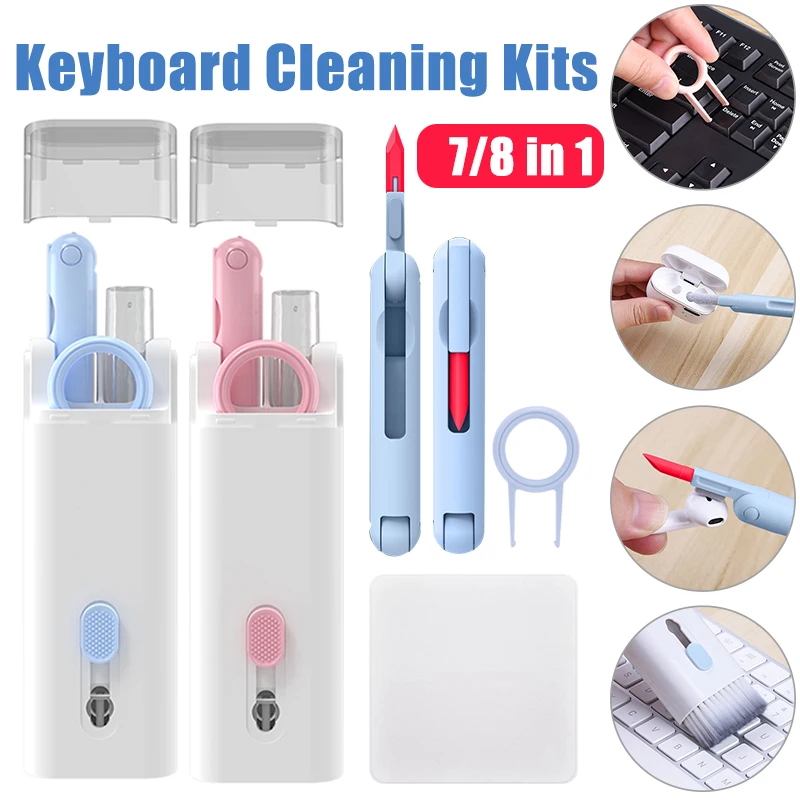 

7/8in 1 Cleaner Kit Bluetooth-compatible Earphones Cleaning Pen Key Puller Brush Earbuds Case Cleaning Tool for AirPods Keyboard