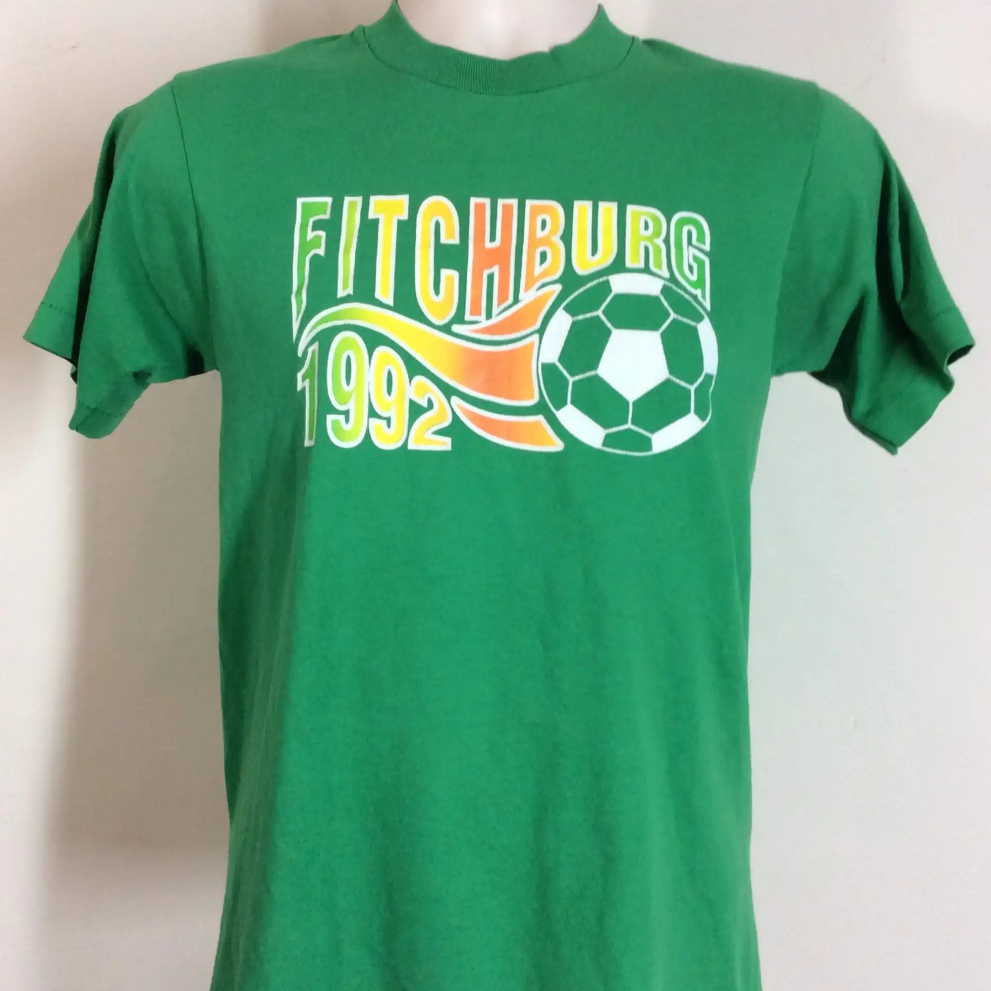 Vtg 1992 Fitchburg Футбольная Футболка Green S 90s экран Stars 50/50