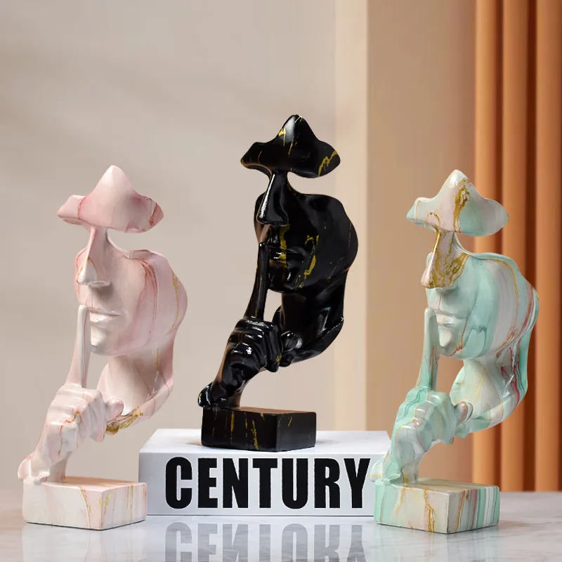 

27cm Resin Handicraft Silence is Gold Water Transfer Home Decoration Living Room Office Decoration